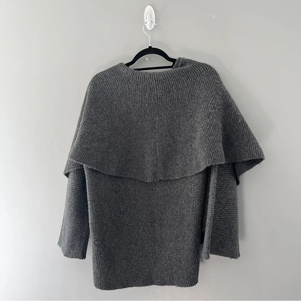 Talbots Gray Cardigan Sweater Wool Silk Open Front Draped Womens Size Large - Picture 3 of 7
